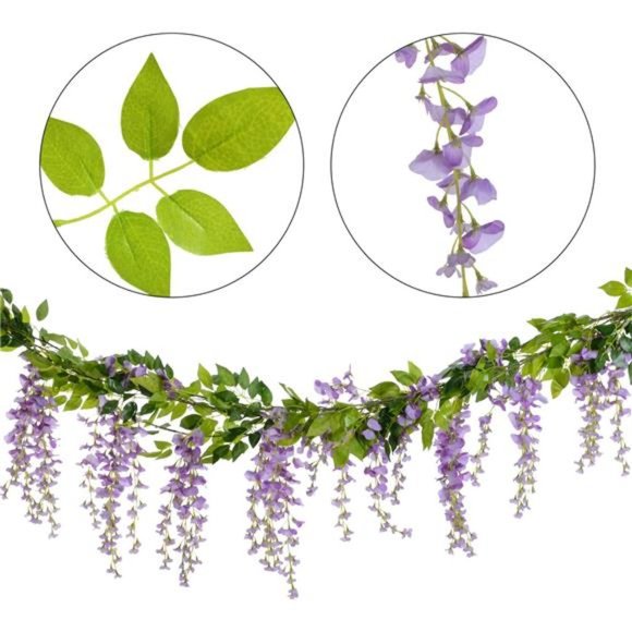 Wisteria Artificial Flowers Garland, 4 Pcs Total 28.8ft Artificial Wisteria Vine - Picture 5 of 7